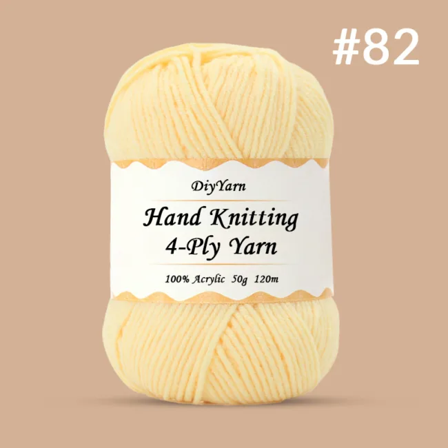 4-Ply Hand-Knitting Yarn – 50g, 120m, 99 Colors - #82 Pale Yellow