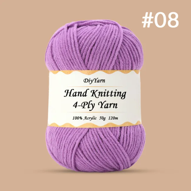 4-Ply Hand-Knitting Yarn – 50g, 120m, 99 Colors - #08 Taro Purple