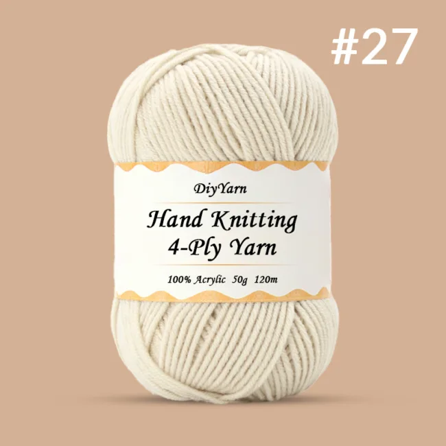 4-Ply Hand-Knitting Yarn – 50g, 120m, 99 Colors - #27 Khaki White