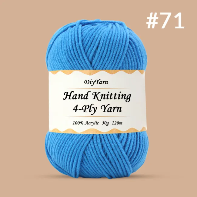 4-Ply Hand-Knitting Yarn – 50g, 120m, 99 Colors - #71 Bright Blue