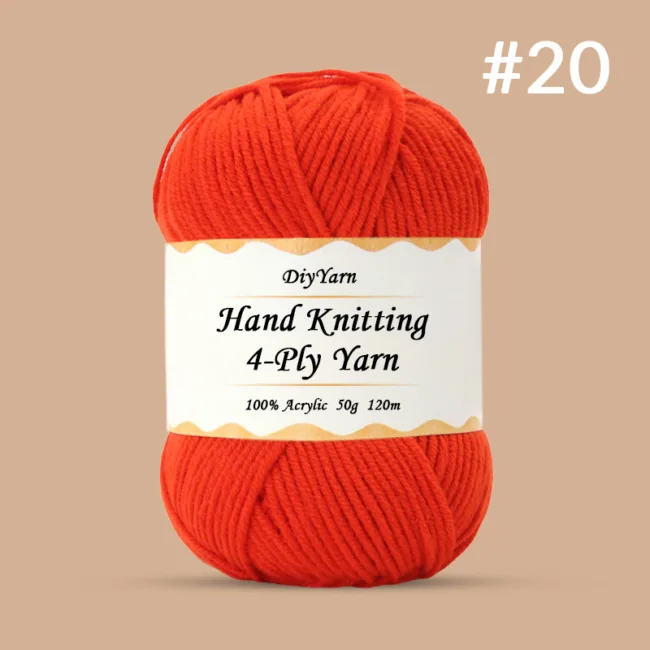 4-Ply Hand-Knitting Yarn – 50g, 120m, 99 Colors - #20 Tangerine Red