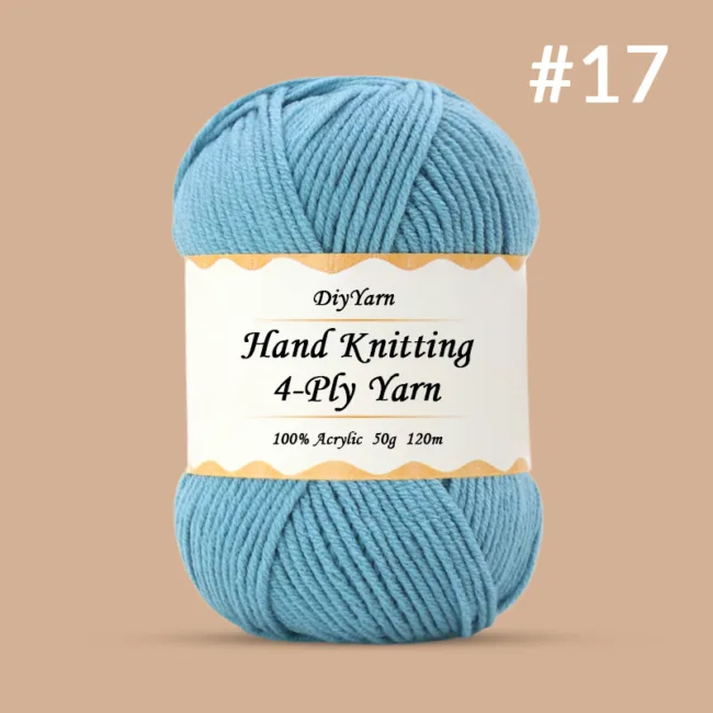 4-Ply Hand-Knitting Yarn – 50g, 120m, 99 Colors - #17 Hazy Blue