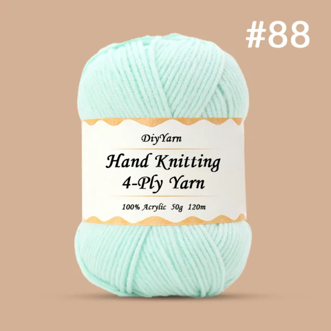 4-Ply Hand-Knitting Yarn – 50g, 120m, 99 Colors - #88 Mint Green