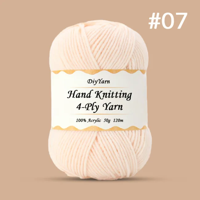 4-Ply Hand-Knitting Yarn – 50g, 120m, 99 Colors - #07 Pale Nude