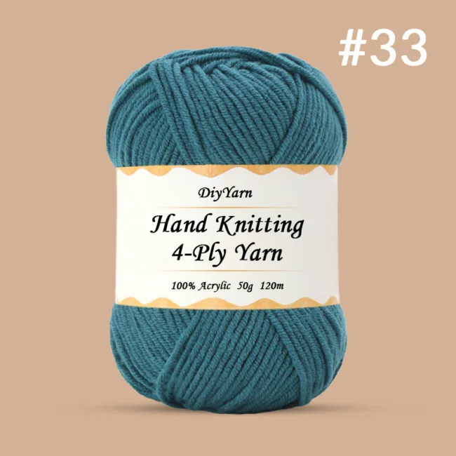 4-Ply Hand-Knitting Yarn – 50g, 120m, 99 Colors - #33 Peacock Blue