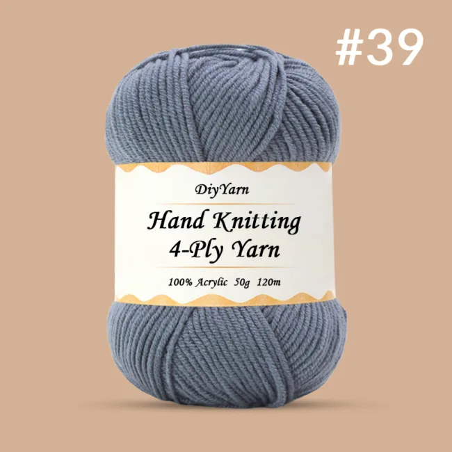 4-Ply Hand-Knitting Yarn – 50g, 120m, 99 Colors - #39 Blue Gray