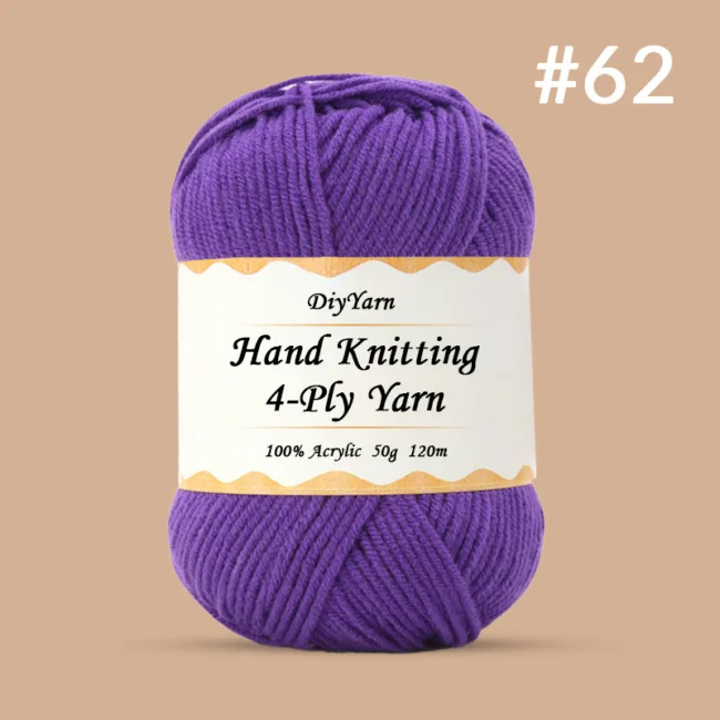 4-Ply Hand-Knitting Yarn – 50g, 120m, 99 Colors - #62 Grape Purple