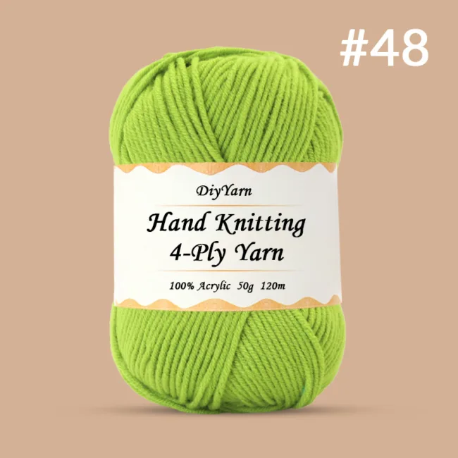 4-Ply Hand-Knitting Yarn – 50g, 120m, 99 Colors - #48 Avocado Green