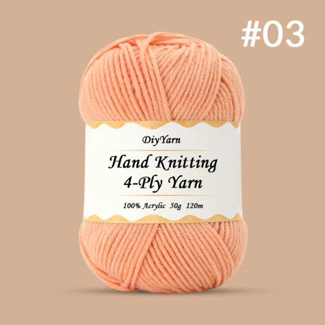 4-Ply Hand-Knitting Yarn – 50g, 120m, 99 Colors - #03 Apricot Pink