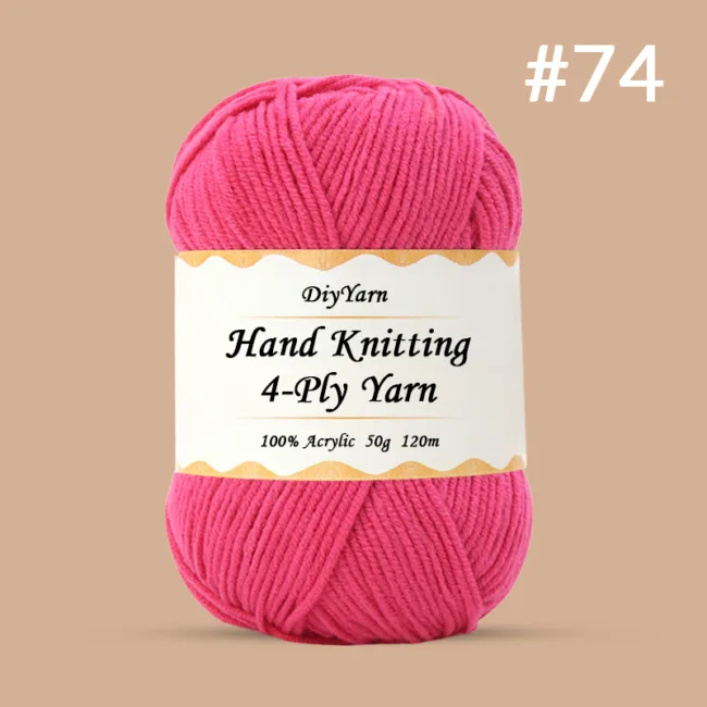 4-Ply Hand-Knitting Yarn – 50g, 120m, 99 Colors - #74 Rose Pink