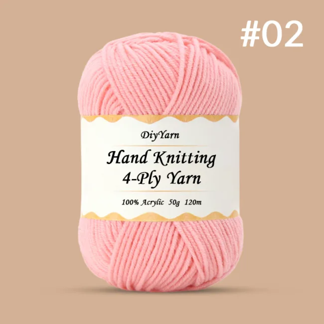 4-Ply Hand-Knitting Yarn – 50g, 120m, 99 Colors - #02 Nude Pink