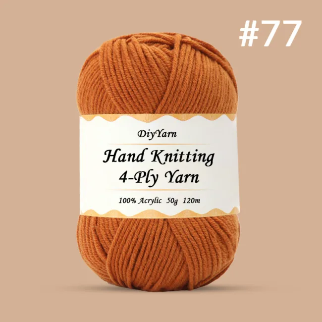4-Ply Hand-Knitting Yarn – 50g, 120m, 99 Colors - #77 Longan Yellow