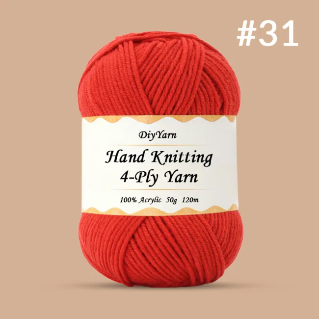 4-Ply Hand-Knitting Yarn – 50g, 120m, 99 Colors - #31 Bright Red