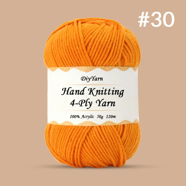 4-Ply Hand-Knitting Yarn – 50g, 120m, 99 Colors - #30 Orange Yellow