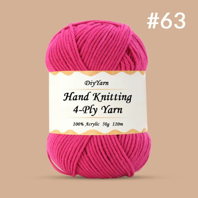 4-Ply Hand-Knitting Yarn – 50g, 120m, 99 Colors - #63 Rose Red