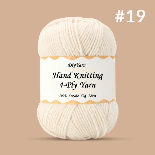 4-Ply Hand-Knitting Yarn – 50g, 120m, 99 Colors - #19 Ivory White