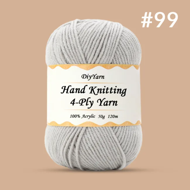 4-Ply Hand-Knitting Yarn – 50g, 120m, 99 Colors - #99 Light White Gray