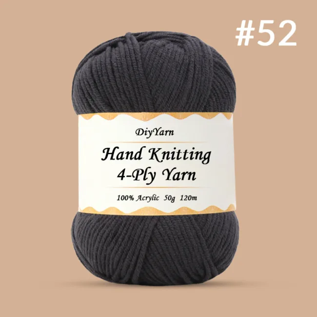 4-Ply Hand-Knitting Yarn – 50g, 120m, 99 Colors - #52 Black Gray