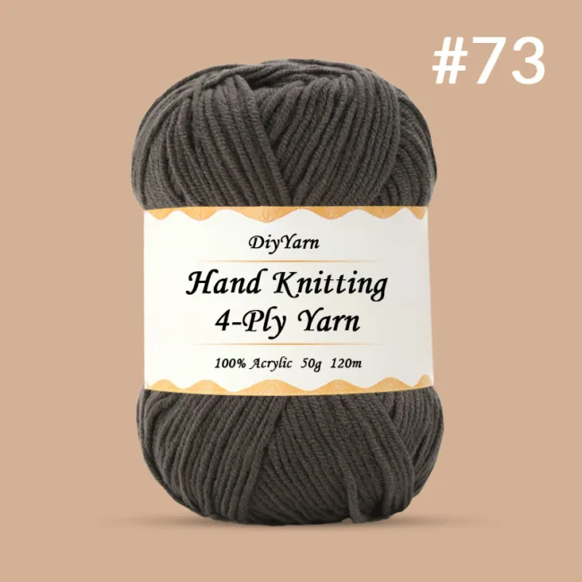 4-Ply Hand-Knitting Yarn – 50g, 120m, 99 Colors - #73 Deep Smoke Gray