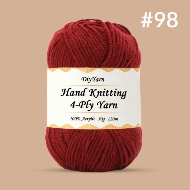 4-Ply Hand-Knitting Yarn – 50g, 120m, 99 Colors - #98 Crimson Red