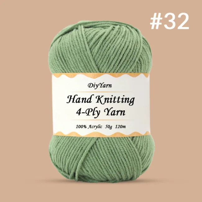 4-Ply Hand-Knitting Yarn – 50g, 120m, 99 Colors - #32 Elegant Green