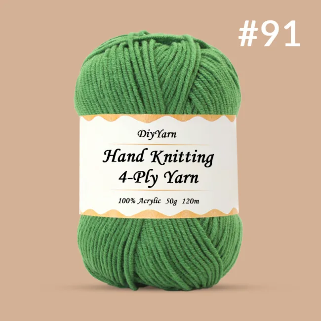 4-Ply Hand-Knitting Yarn – 50g, 120m, 99 Colors - #91 Bamboo Green