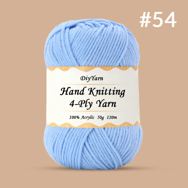 4-Ply Hand-Knitting Yarn – 50g, 120m, 99 Colors - #54 Pale Blue