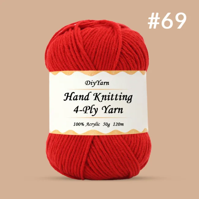 4-Ply Hand-Knitting Yarn – 50g, 120m, 99 Colors - #69 Vermilion Red