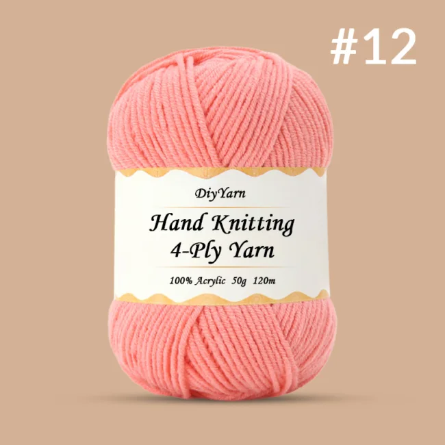 4-Ply Hand-Knitting Yarn – 50g, 120m, 99 Colors - #12 Pale Sunset Pink