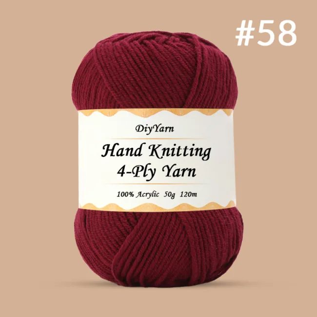 4-Ply Hand-Knitting Yarn – 50g, 120m, 99 Colors - #58 Deep Wine Purple