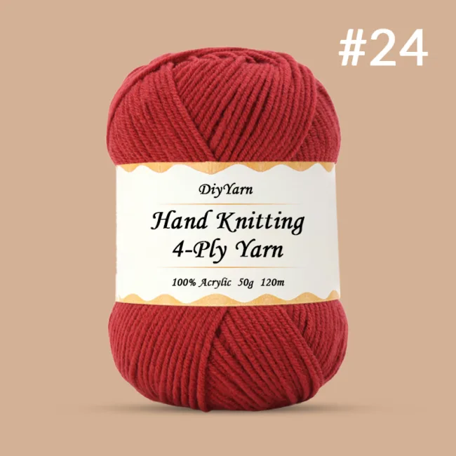 4-Ply Hand-Knitting Yarn – 50g, 120m, 99 Colors - #24 Camellia Red