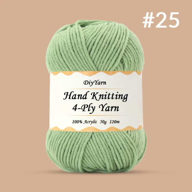 4-Ply Hand-Knitting Yarn – 50g, 120m, 99 Colors - #25 Willow Green