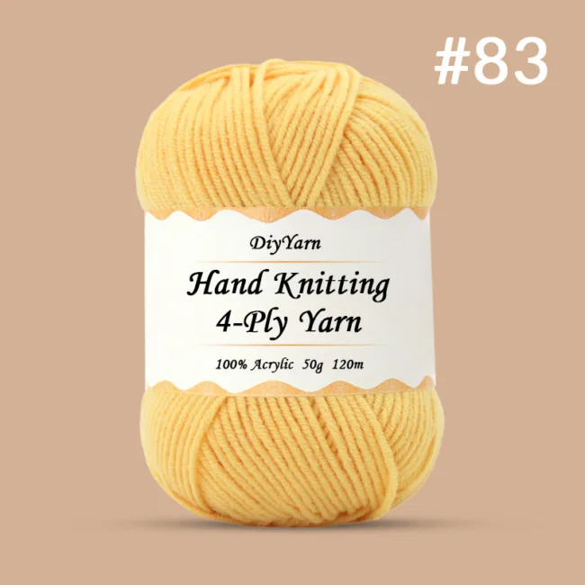 4-Ply Hand-Knitting Yarn – 50g, 120m, 99 Colors - #83 Millet Yellow