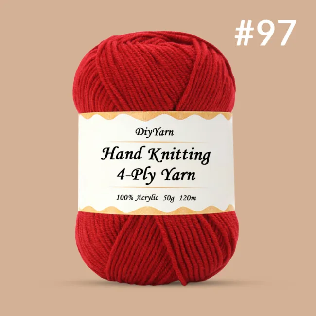4-Ply Hand-Knitting Yarn – 50g, 120m, 99 Colors - #97 Coral Red