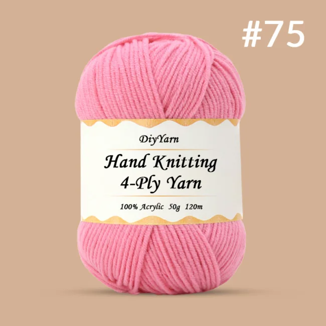 4-Ply Hand-Knitting Yarn – 50g, 120m, 99 Colors - #75 Peach Blossom Pink