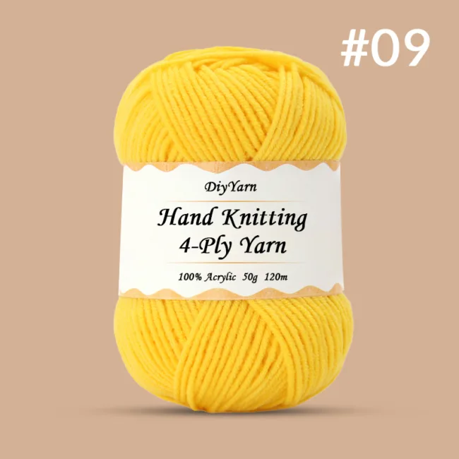4-Ply Hand-Knitting Yarn – 50g, 120m, 99 Colors - #09 Bright Yellow