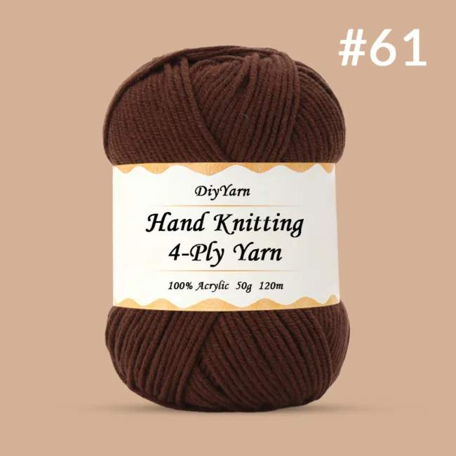 4-Ply Hand-Knitting Yarn – 50g, 120m, 99 Colors - #61 Coffee Brown