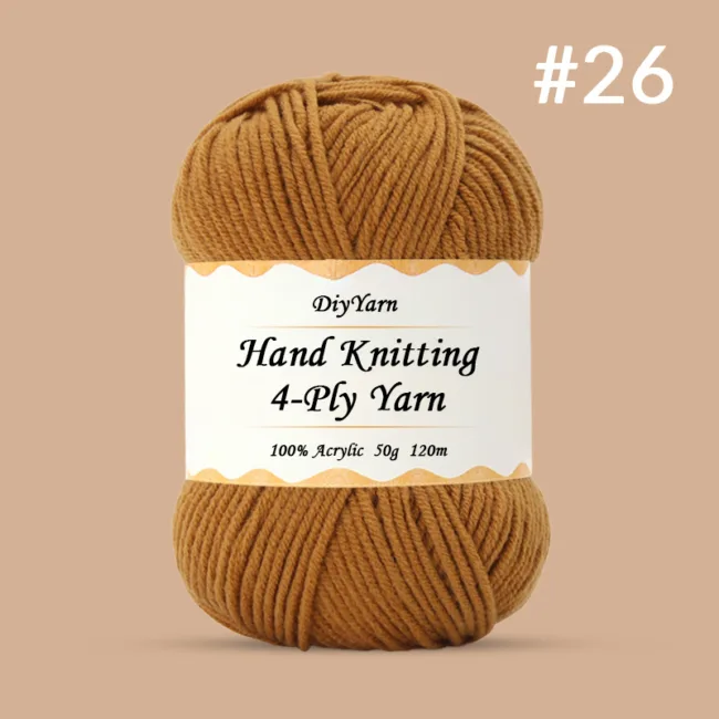 4-Ply Hand-Knitting Yarn – 50g, 120m, 99 Colors - #26 Light Caramel