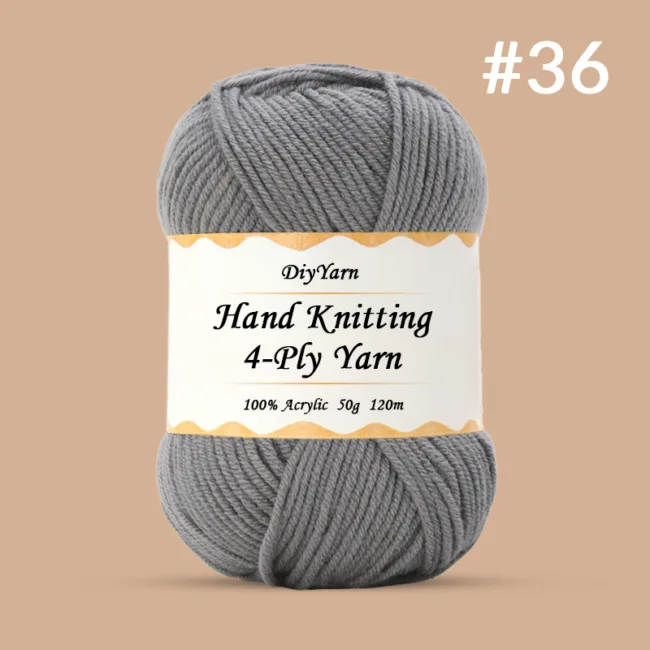 4-Ply Hand-Knitting Yarn – 50g, 120m, 99 Colors - #36 Linen Gray