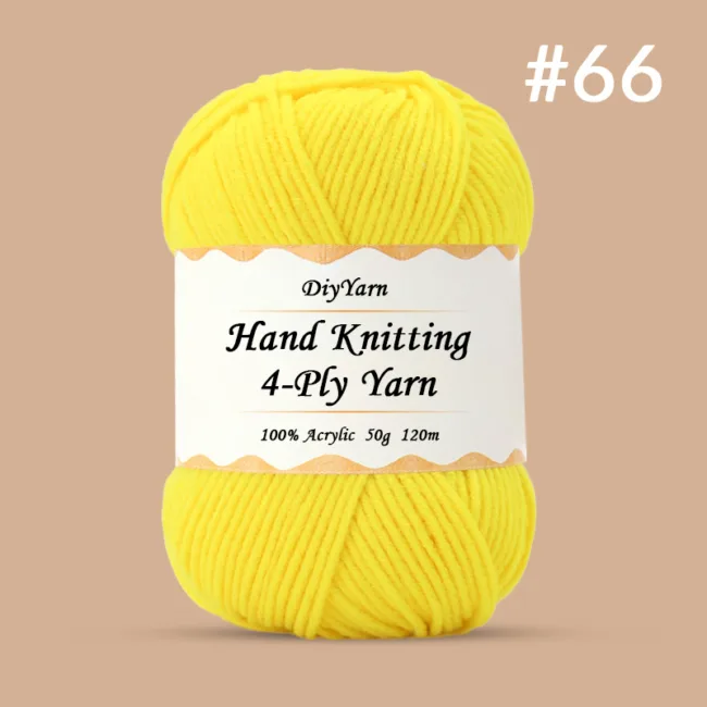 4-Ply Hand-Knitting Yarn – 50g, 120m, 99 Colors - #66 Lemon Yellow