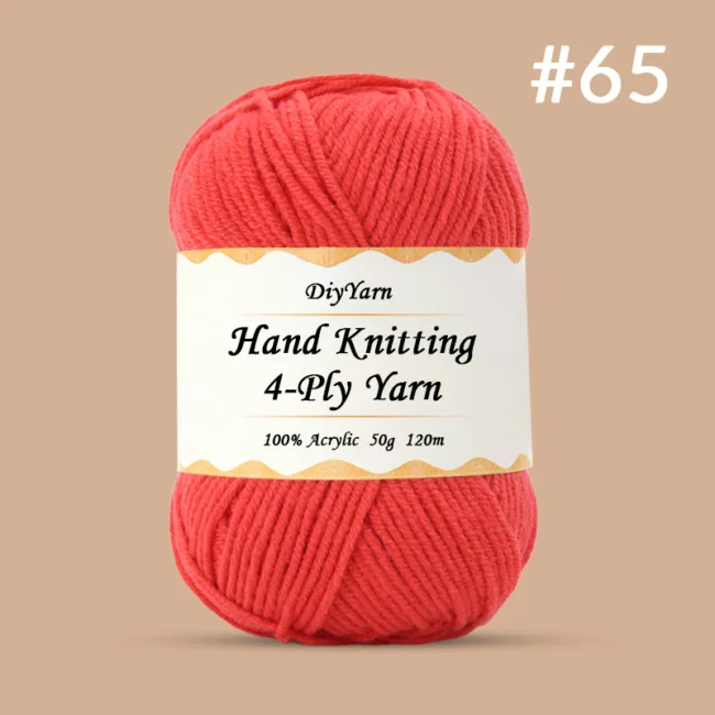 4-Ply Hand-Knitting Yarn – 50g, 120m, 99 Colors - #65 Watermelon Red