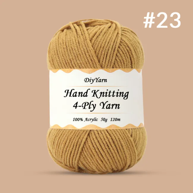 4-Ply Hand-Knitting Yarn – 50g, 120m, 99 Colors - #23 Khaki