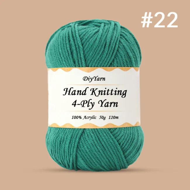 4-Ply Hand-Knitting Yarn – 50g, 120m, 99 Colors - #22 Peacock Green