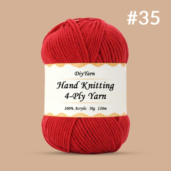 4-Ply Hand-Knitting Yarn – 50g, 120m, 99 Colors - #35 Classic Red