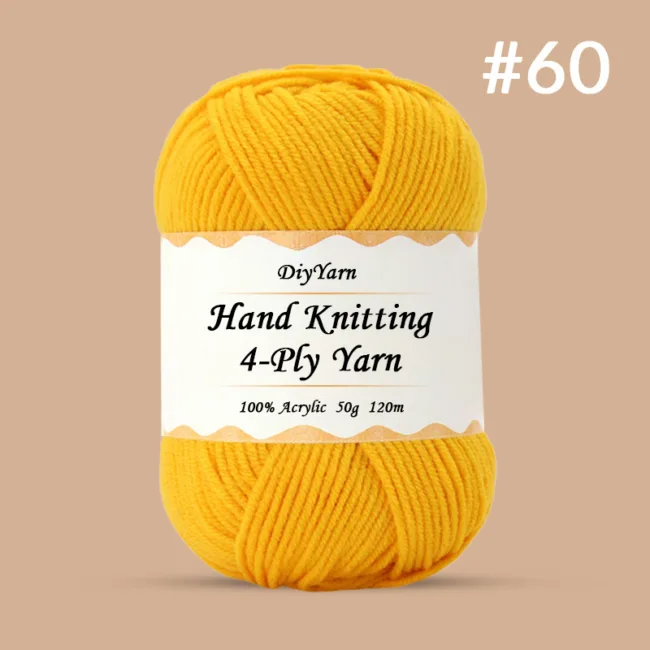 4-Ply Hand-Knitting Yarn – 50g, 120m, 99 Colors - #60 Vivid Yellow