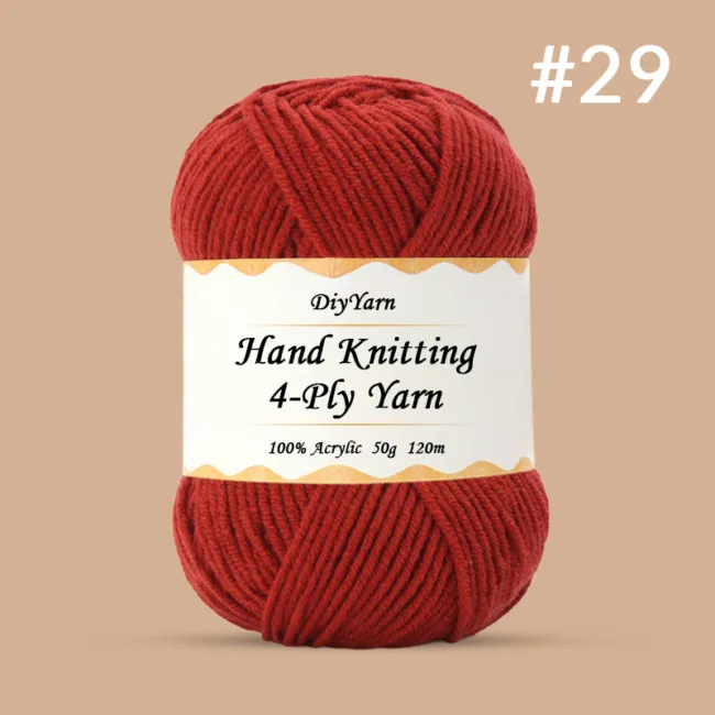 4-Ply Hand-Knitting Yarn – 50g, 120m, 99 Colors - #29 Saudi Red