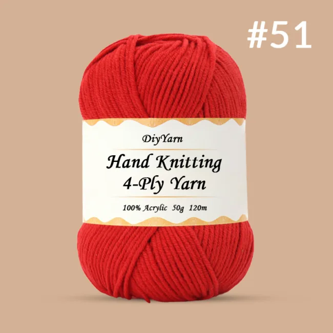 4-Ply Hand-Knitting Yarn – 50g, 120m, 99 Colors - #51 Pomegranate Red