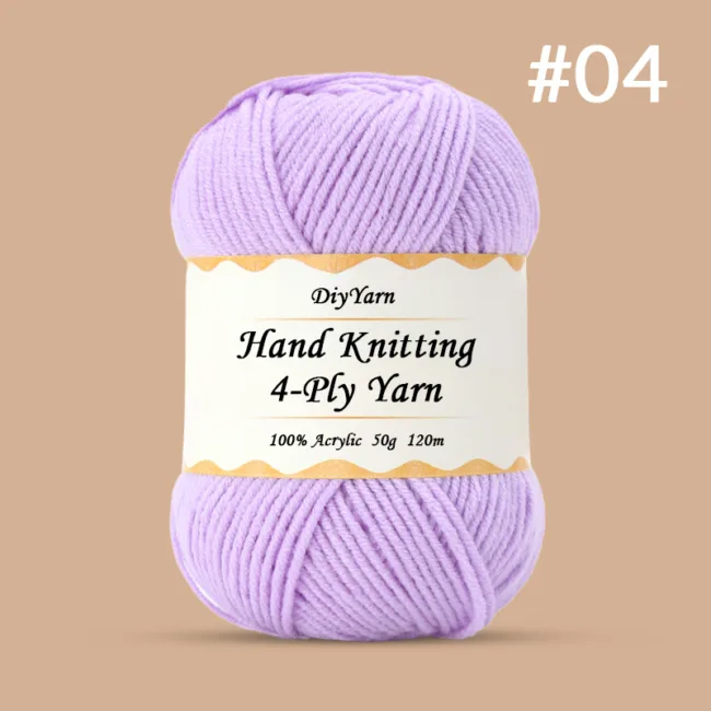 4-Ply Hand-Knitting Yarn – 50g, 120m, 99 Colors - #04 Mauve Purple