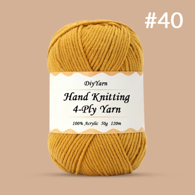 4-Ply Hand-Knitting Yarn – 50g, 120m, 99 Colors - #40 Ginger Yellow