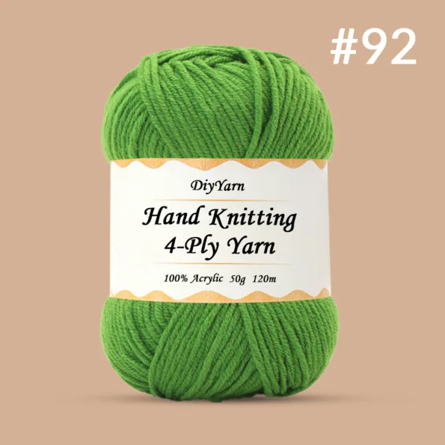 4-Ply Hand-Knitting Yarn – 50g, 120m, 99 Colors - #92 Okra Green